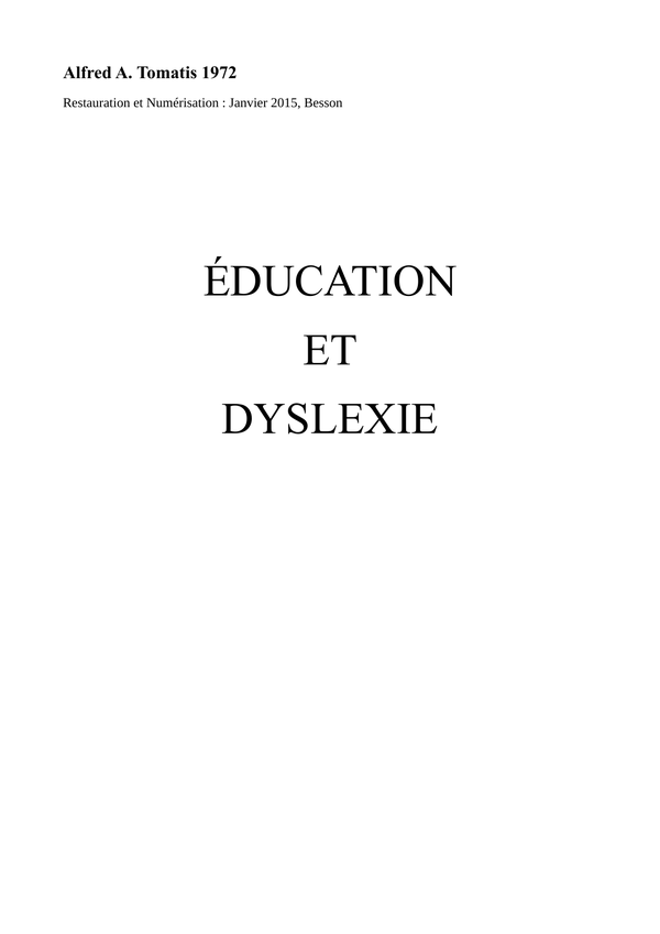 Cubierta de Éducation et Dyslexie, Alfred Tomatis, 1972