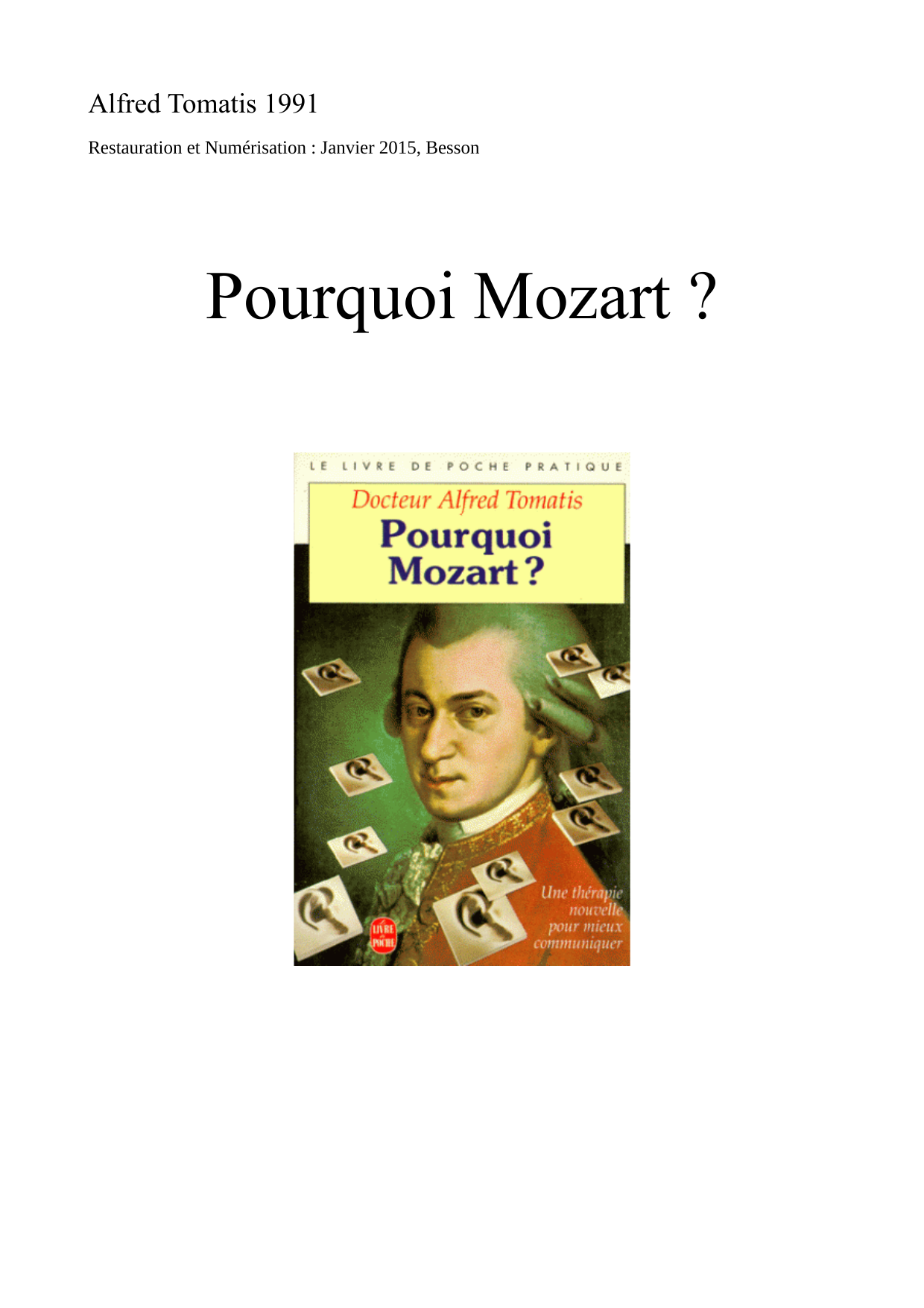 Copertina di Pourquoi Mozart ?, Alfred Tomatis, 1991
